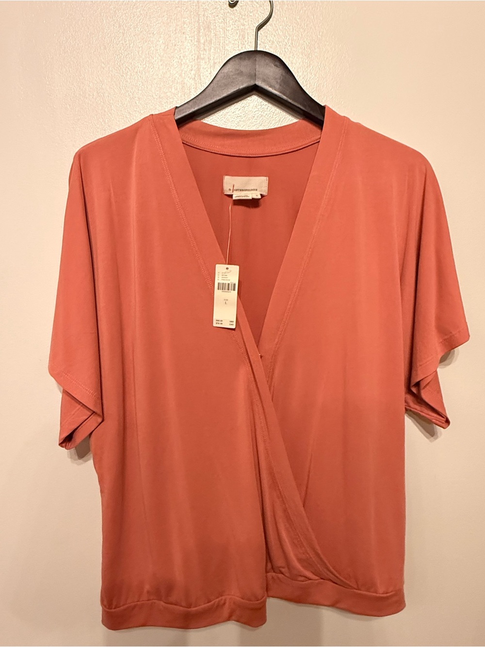 Anthropologie Rust-Colored Wrap Front V-Neck Blouse